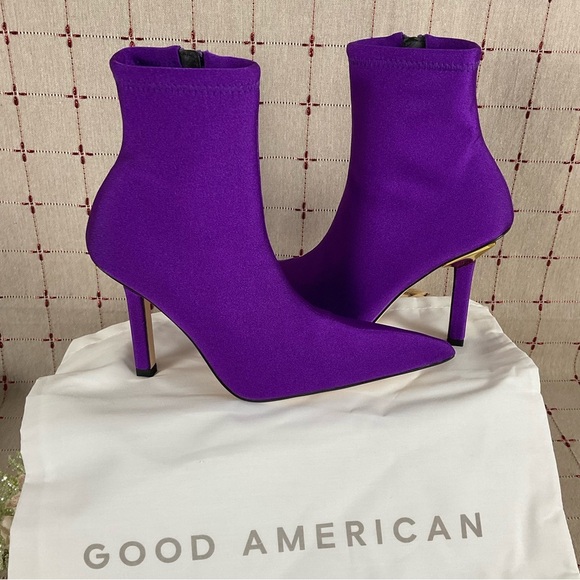 Good American Royal Purple Ankle Boots Pointed Toe Stiletto Neoprene Bootie 6.5 - Picture 2 of 8